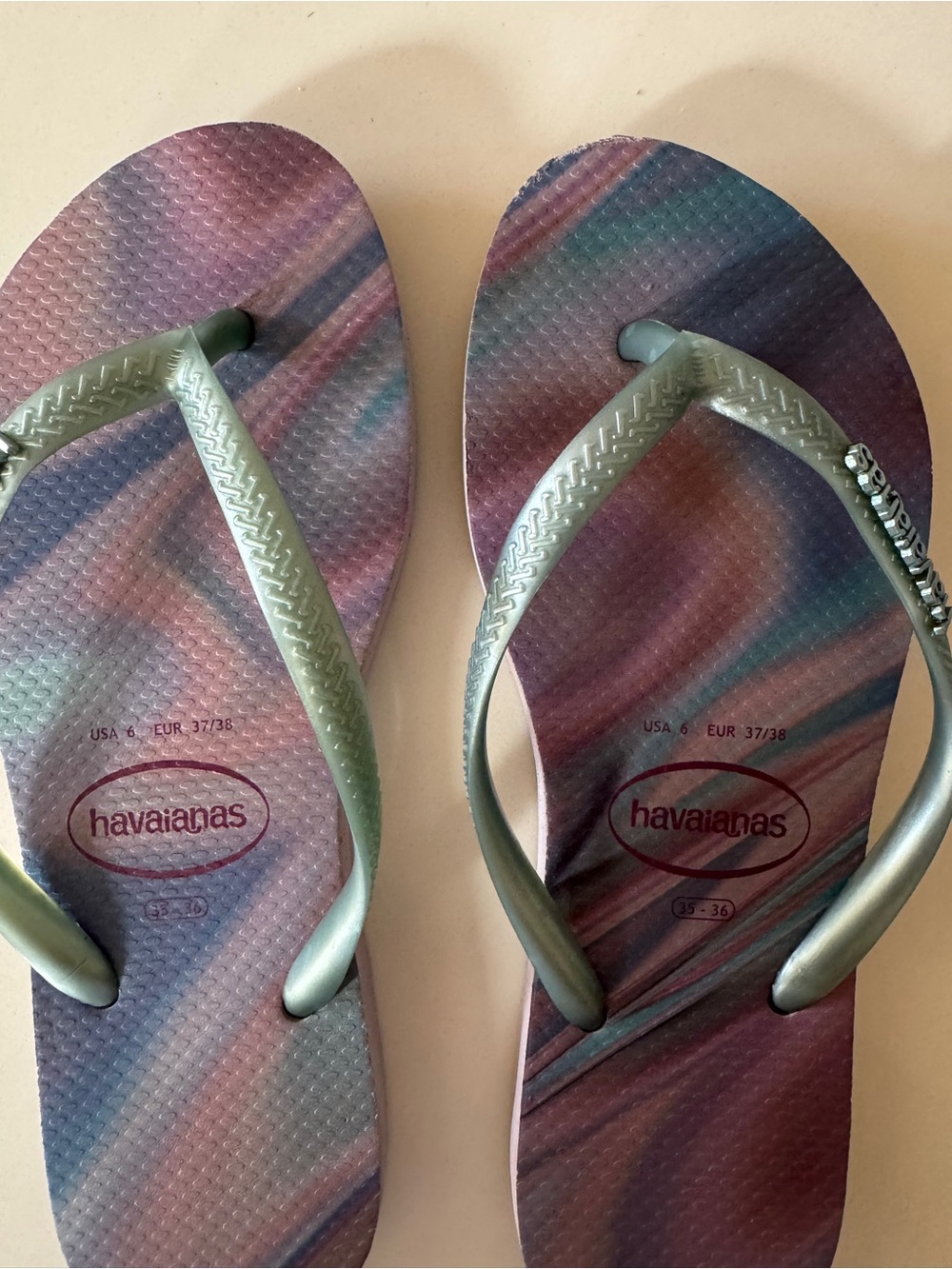 Havaianas Women's Multicolor Marble Footbed Flip Flops with Sage Straps
